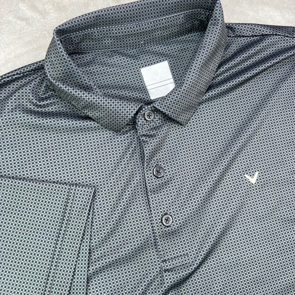Callaway Golf‎ Polo Shirt Mens 2XL Gray Checkered Opti-Dri Performance Stretch